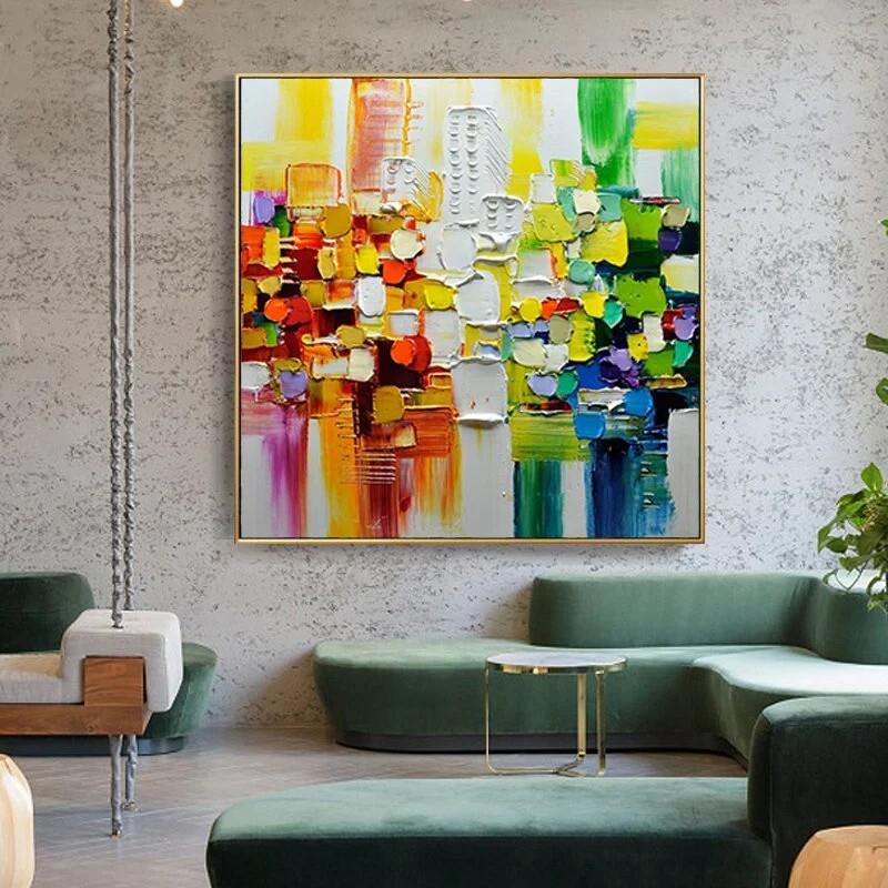 Color Block Abstract by Palette Knife wall art minimalism Oil Paintings